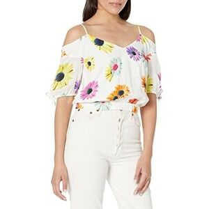 Desigual Sunflower Cold Shoulder Blouse White Multi size M NWT